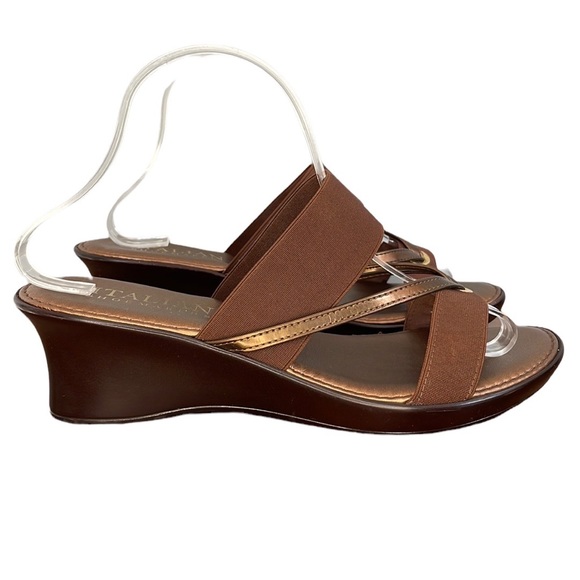 ITALIAN SHOEMAKERS ELASTIC WEDGE SANDALS - Picture 1 of 14